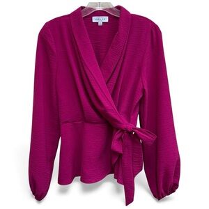 Gilli Magenta Wrap Blouse V Neck Size Small